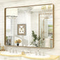 48x40 Gold Bathroom Mirror, Brushed Metal Frame Gold Vanity Mirror, Large Rectangle Mirror for Wall, Rounded Corner, Shatterproof, Anti-Rust (Horizontal/Vertical)