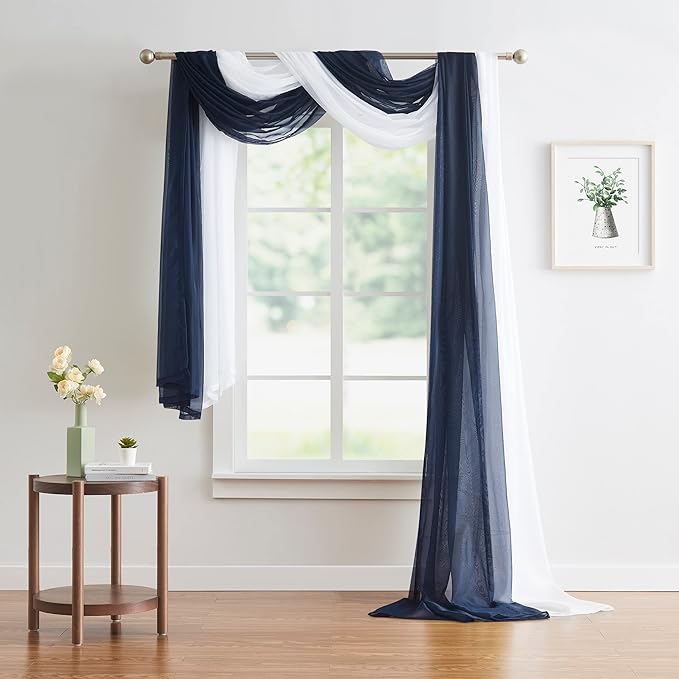 Warm Home Designs 24 Feet Long Royal Navy Blue Sheer Window Scarf. These XXL Length Valance Scarves 54 X 288 Inches in Size. Great as Bed Canopy or Wedding Arch Draping Fabric. AM Navy Blue 288"