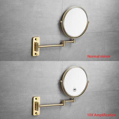 Gold 1x10x Double Sided Magnifying Bathroom Makeup Mirror 360 Degree Swivel Mirror Adjustable Telescopic Arm Wall Mount 8 Inch Non-Illuminated Beauty Mirror Shaving Mirror（Square Base）