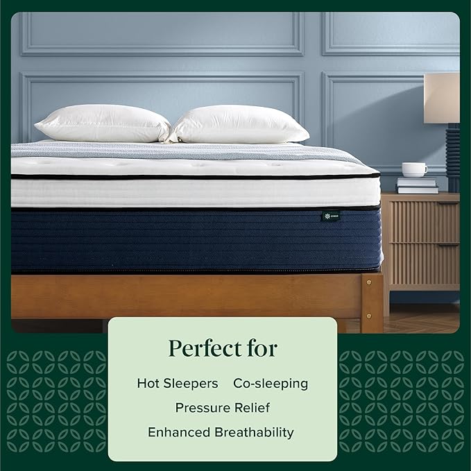 ZINUS 14 Inch Cooling Comfort Support Hybrid Mattress [New Version], King, Fiberglass Free, Medium Plush, Cooling Motion Isolation, Certified Safe Foams & Fabric, Mattress in A Box