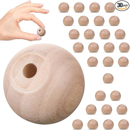 Jetec 30 Pcs 1 inch Unfinished Wood Ball Knobs Round Pulls Handles Round Wooden Drawer Cabinet Knobs for Kitchen Cabinet Drawer Dresser Gnome Noses and Crafts