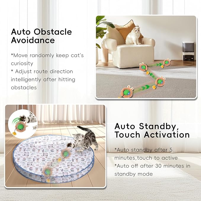 Interactive Cat Toys for Indoor Cats, Fast Rolling Cat Ball Toy in Pouch, Automatic Motion Activated Moving Ball Hide and Seek Exercise Game for Bored Cats, Rechargeable Kitten Toys with LED Light-Mewly Pet