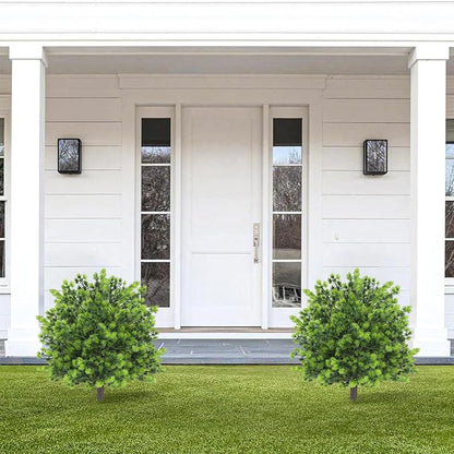 Artificial Boxwood Topiary Ball Trees with Ground Spikes UV Resistant Faux Greenery Shrubs Fake Shrubs for Outdoors, Realistic Faux Plants Bushes for Garden Porch Yard Patio Decor (Green Pine)