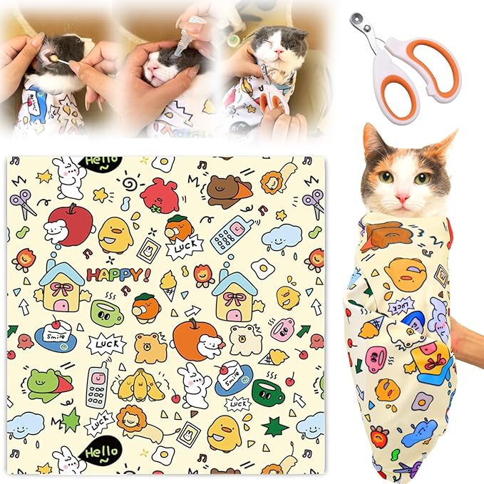 XANGNIER Cat Grooming Wrap with Cat Nail Clippers -Self-Adhesive Cat Swaddle for Nail Clipping, Anti-Scratch & Anti-Escape Cat Restraint for Calm, Safe & Easy Nail Trimming-Mewly Pet