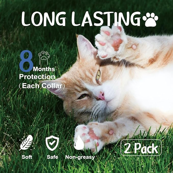 Flea Collar for Cats, Flea and Tick Collars for Kittens, Flea & Tick Treatment Prevention, Natural Essential Oil, 2 Pack, 16 Months Protection, One Size Fits All, Waterproof-Mewly Pet