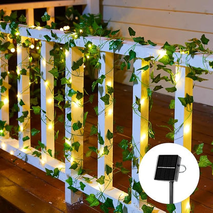 Solar Fairy Lights Outdoor, 33Ft Solar String Lights with Ivy, Plant Vine for Camping Outside Garden Yard Fence Wall