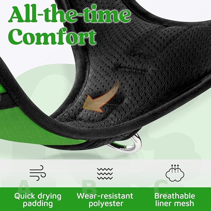rabbitgoo Dog Harness Small Sized, No Pull Dog Vest with 3 Buckles, Adjustable Soft Padded Pet Harness with Easy Control Handle and Reflective Strips, Green, S-Mewly Pet