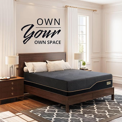 EGOHOME 14 inch Firm Queen Mattress, Memory Foam Mattress with Cooling Cover, Bed in a Box, CertiPUR-US Certified, Breathable and Supportive, Made in USA, 60''x80''x14'' Black