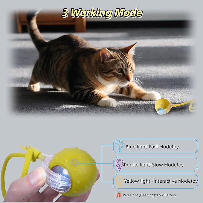 Interactive Cat Toy Ball – Automatic Electric Rolling Ball with Chirping Bird Sounds, Motion-Activated Indoor Toy for Kittens and Cats, Fun Exercise Play (Yellow)-Mewly Pet