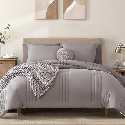 Monbix Full Comforter Set - 7 Pieces Cloud Purple Bed in a Bag Full Size Bedding Sets with Comforters, All Seasons Down Alternative Comforter with Sheets,Pillowcases & Shams