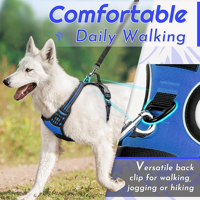 Eagloo Dog Harness Small Sized Dog, No Pull Service Vest with Reflective Strips and Control Handle, Adjustable and Comfortable for Walking, No Choke Pet Harness with 2 Metal Rings, Blue, S-Mewly Pet