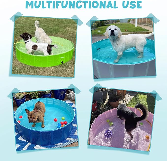 Furrybaby Dog Pool, Kiddie Pool with Hard Plastic Foldable Dog Bath Tub Portable for Dogs, Kids and Pet Swimming (Navy 39'') Indoor and Outdoor-Mewly Pet