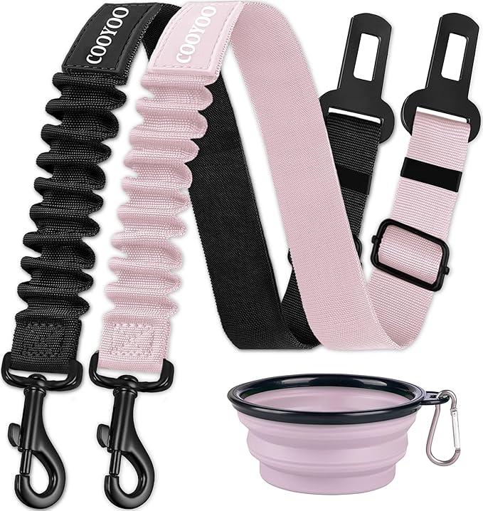 COOYOO Dog Seat Belt,3 Piece Set Retractable Dog Car Adjustable Seatbelts for Vehicle Nylon Pet Safety Heavy Duty & Elastic & Durable Car Harness for Dogs-Mewly Pet