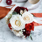 ponatia Burnt Orange Wedding Bouquets for Bride Bridesmaid, Artificial Burgundy Prom Flowers Bouquet for Weddins, Ceremony, Anniversary, 7 Inches