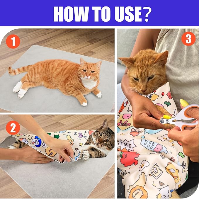 XANGNIER Cat Grooming Wrap with Cat Nail Clippers -Self-Adhesive Cat Swaddle for Nail Clipping, Anti-Scratch & Anti-Escape Cat Restraint for Calm, Safe & Easy Nail Trimming-Mewly Pet