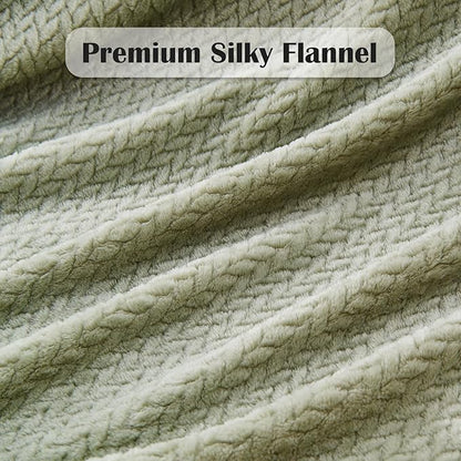 NEWCOSPLAY Super Soft King Blanket Sage Green Premium Silky Flannel Fleece Leaves Pattern Lightweight Bed Blanket All Season Use (Sage Green, King(90"x110"))