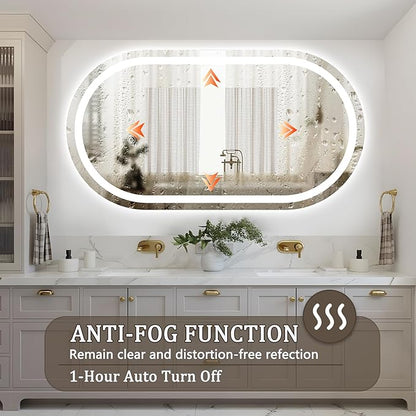 Oval LED Bathroom Mirror 48x30 Inch,Frameless LED Oval Bathroom Mirror with Lights,Anti-Fog Mirror for Bathroom Wall with Light,Dimmable 3 Color Vanity Mirror with Light(Horizontal/Vertical)