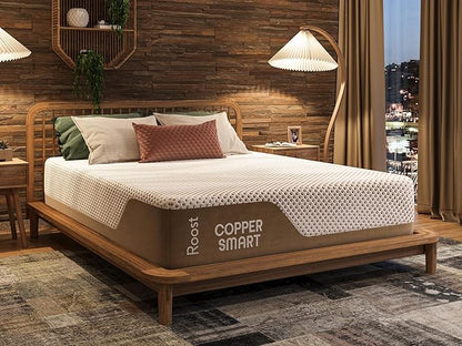 ROOST SLEEP 14-Inch Queen Mattress with Medium Firm Support, CertiPUR-US Certified, Copper Smart Thermic Cooling Gel Memory Foam for Hot Sleepers, Made in USA