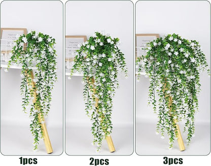 RECUTMS Artificial Hanging Plants Fake Hanging Plant Faux Eucalyptus Leaf Greenery Vine Outdoor UV Resistant Plastic Plants Home Garden Wedding Party Indoor Outdoor Decorations(White)