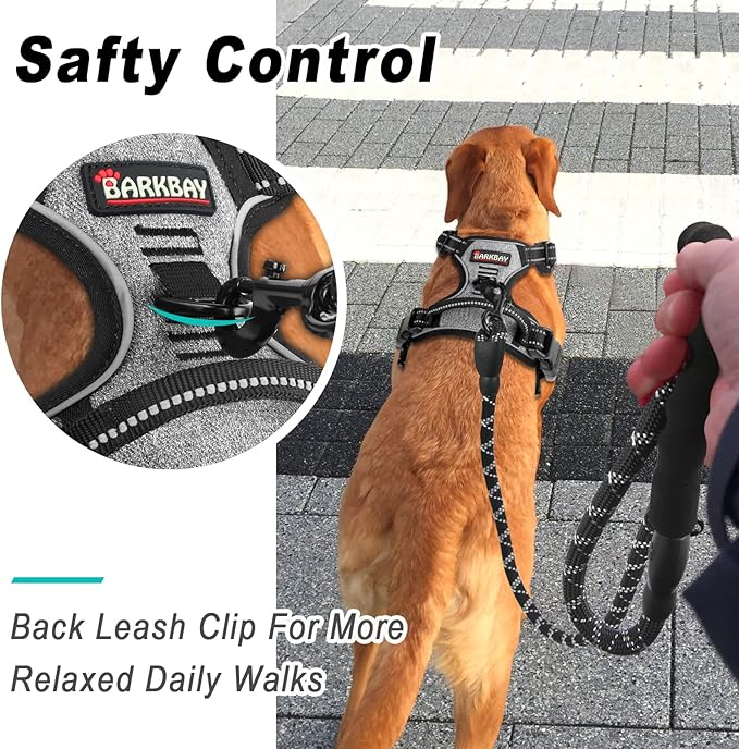 BARKBAY No Pull Dog Harness Large Step in Reflective Dog Harness with Front Clip and Easy Control Handle for Walking Training Running(Flint Gray,L)-Mewly Pet