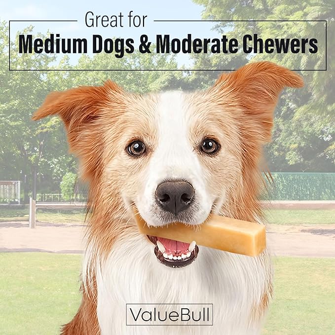 ValueBull Himalayan Yak Cheese Dog Chews, Medium, 25 ct Bulk Pack - Long Lasting for Aggressive Chewers, All Natural, Healthy & Safe, Low Odor Nepal Yak Milk Chews-Mewly Pet
