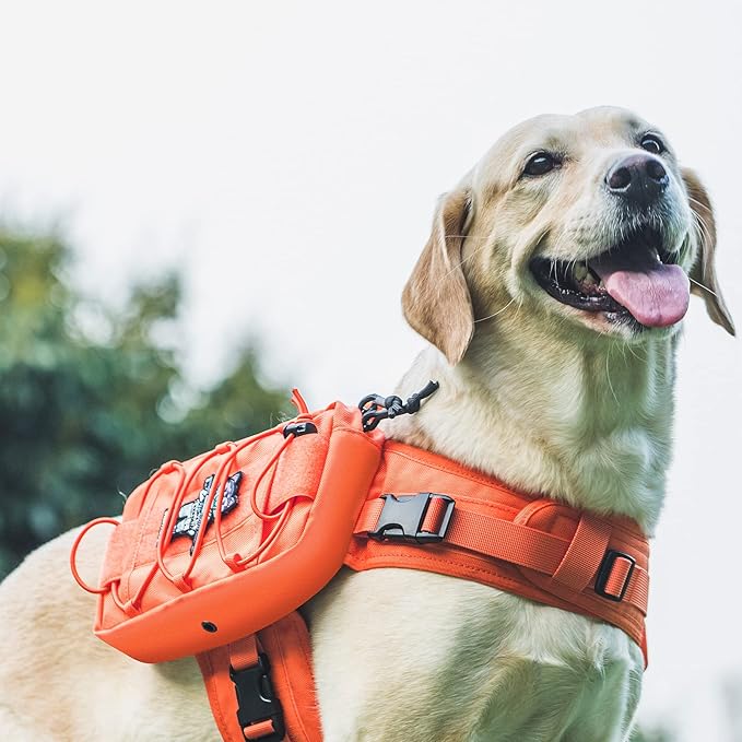 ONETIGRIS Dog Backpack for Medium & Large Dogs, Nylon Backpack for Dogs Tactical Pet Backpack with Side Pockets for Hiking Walking Training Running (Orange, Medium)-Mewly Pet