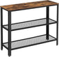 VASAGLE 40" Industrial Console Table, 3 Tier Entryway Table with Storage Shelf, Narrow Sofa Tables for Living Room, Hallway, Entrance Hall, Corridor, Bedroom, Rustic Brown and Black ULNT81BX