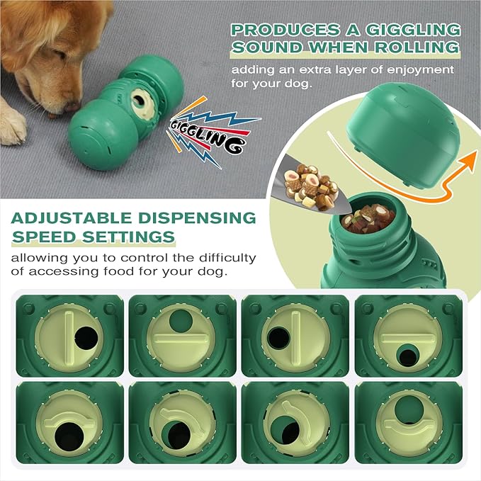 KADTC Dog Treat Dispener Toys Rolling Giggling Indestructible Puzzle Feeder Toy Adjustable Food Dispensing Speed for Medium/Large Aggressive Chewers Breed-Mewly Pet