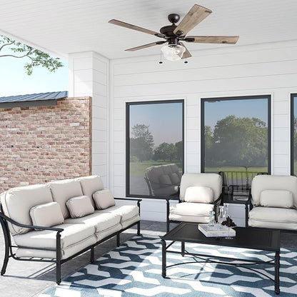 Prominence Home Abner Modern Farmhouse 52 Inch Ceiling Fan with Light, Outdoor Fan/Indoor Tri-Mount LED Ceiling Fan with 5 Blades, Silver Oak and Maple Brown Blade Finish Options, Bronze (80091-01)