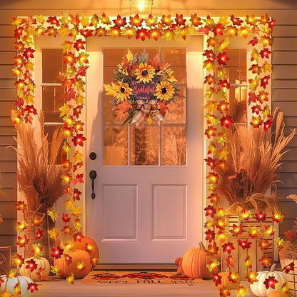 Fall Decor Multicolored Maple Leaf Lights, 10Ft 20LED Lights Battery Operated Fall Leaves Garland with Light Door Light String Home Decor Indoor Outdoor Halloween Thanksgiving Decorations