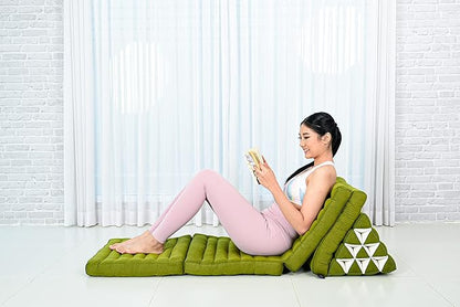 Leewadee Comfortable Japanese Floor Mattress - Thai Floor Bed with Triangle Cushion - Futon Mattress - XL Extra Long Thai Massage Mat, 89 x 20 inches, Green, Kapok Filling