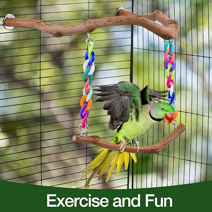 Bird Swing Toys, Standing Bird Perch with Natural Grape Wood, U Shape Hangable Birdcage Accessories, Birds Chewing Toy for Budgerigars, Parakeets, Cockatiels, Conures, Lovebirds, Finches (3Pack)-Mewly Pet