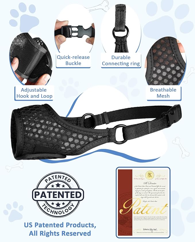 LUCKYPAW Soft Muzzle for Medium Large Sized Dogs Beagle Labrador German Shepherds, Dog Muzzle to Prevent Biting Chewing, Adjustable Breathable Mouth Guard for Grooming Walking Training(Black, M)-Mewly Pet