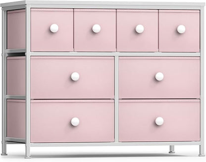 Sorbus Fabric Dresser for Kids Bedroom - Chest of 8 Drawers, Storage Tower, Clothing Organizer, for Closet, for Playroom, for Nursery, Steel Frame, Fabric Bins - Knob Handle (Pastel Pink)