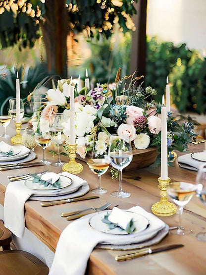 Glass Candlestick Holder,Striped Taper Candle Holders,Set of 6 Candle Stand for Table Centerpieces, Home Decor,Weddings,Festival and Parties (Yellow Dimond)