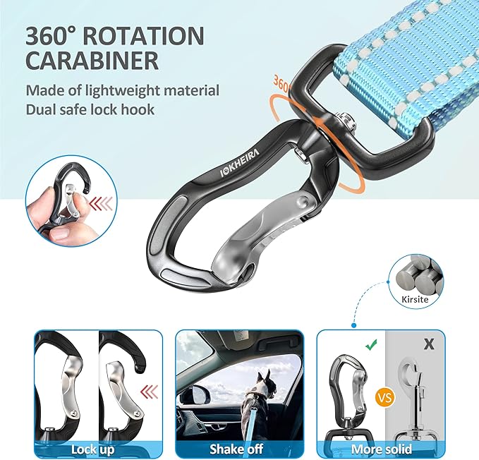 IOKHEIRA Dog Seatbelt, Adjustable, Reflective, Bungee Buffer, Large/Medium/Small, 900lbs, for Dogs-Mewly Pet