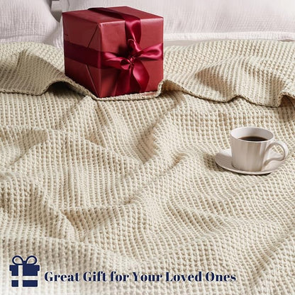 PHF 100% Cotton Waffle Weave Blanket King Size for Bed,Snag Proof Lightweight Breathable Moisture-Wicking Throw for Couch,Great for Layering in Cold Weather,Machine Washable,Home Decor Gift-Linen