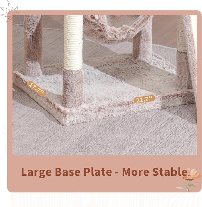 Cat Tree for Indoor Cats, 71'' (180cm) Multi-Level Cat Tower for Large Adult, Sturdy Cat Tree House with 2 Scratching Boards 7 Posts, 2 Plush Perches/Condos, Hammock, Muchroom GCT032MU-Mewly Pet