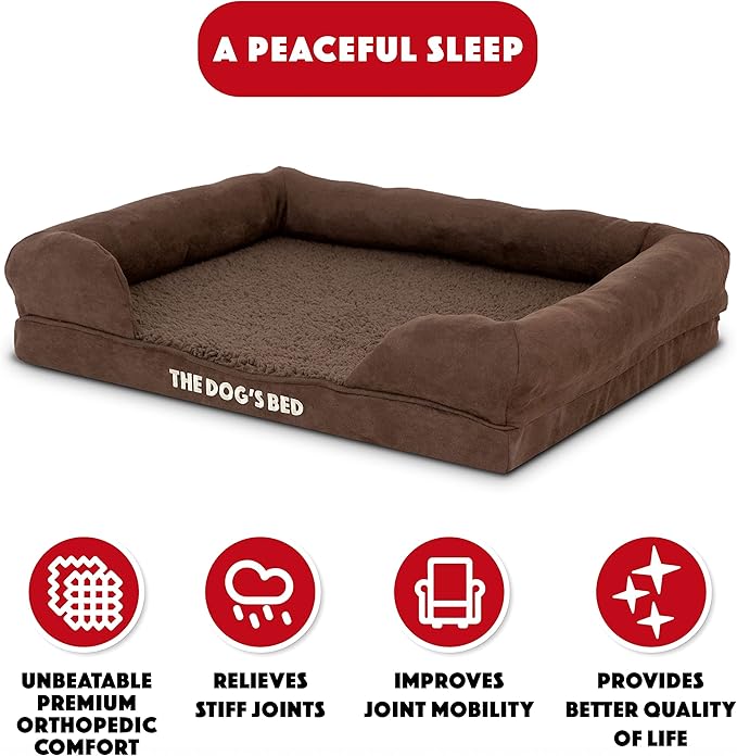 The Dog’s Bed Orthopedic Dog Bed Medium Brown Plush 25.5x20, Premium Memory Foam, Pain Relief: Arthritis, Hip & Elbow Dysplasia, Post Surgery, Lameness, Veterinary Approved, Waterproof Washable Cover-Mewly Pet