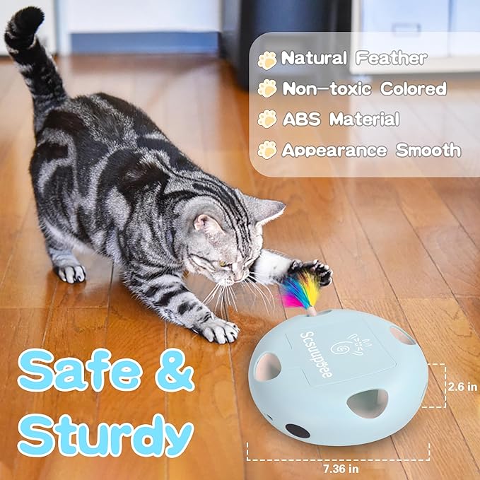 IInteractive Cat Toy, Electric Cat Toys for Moving Concealed Feathers, Smart Sensor 7 Holes Whack a Mole Feather Toy, USB Charge Automatic Kitten Toys,Blue-Mewly Pet