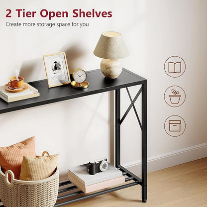 Tajsoon Console Table, 2-Tier Entryway Table, 41.8”L Narrow Sofa Tables with Shelves, Behind The Couch, for Entrance, Hallway, Living Room, Foyer, Corridor, Office, Black
