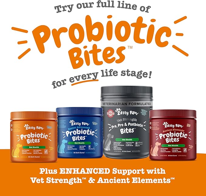 Zesty Paws Probiotics for Dogs, Digestive Enzymes Gut Flora, Digestive Health, Diarrhea & Bowel Support, DE111, Dog Probiotics Soft Chew for Pet Immune System, Chicken, 90 Ct-Mewly Pet