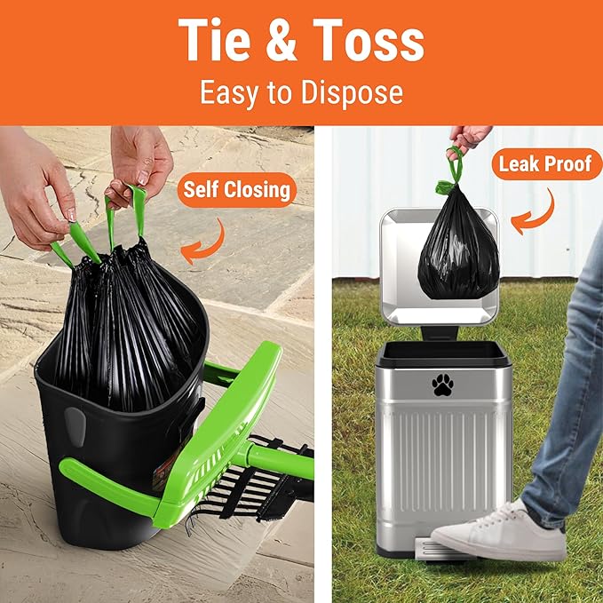 Dog Pooper Scooper with Bag Attachment, 40" Long Handle Pooper Scooper for Large Dogs, Dog Poop Scoop for Yard, Large Capacity Swivel Bin and Rake, Lavender Scented Bags (Green)-Mewly Pet