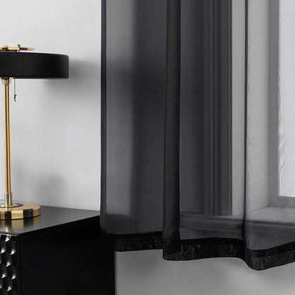 DUALIFE Gorgeous Black Sheer Curtains 63 Inch Length for Bedroom Set of 2 Panels Grommet Semi Voile Window Drapes Elegant Office Curtains for Men Living Room 52x63 Inches Long