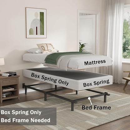 Twin Size Box Spring and Cover Set, 9 Inch High Profile Metal BoxSpring, Heavy Duty Structure Mattress Foundation, Noise Free, Non-Slip, Easy Assembly