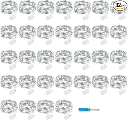VOOKRY 32 Pcs Fairy Lights Battery Operated String Lights - 10 ft 30 LEDs Waterproof Silver Wire Mini Firefly Starry Moon Lights for DIY Crafts Wedding Party Table Centerpieces Christmas(Cool White)