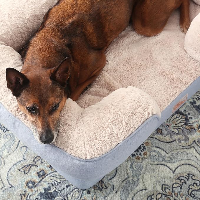 TOWN & COUNTRY EVERYDAY CuddleTown Comfy Solid Bolster Sofa Pet Bed, Supportive & Calming Egg Crate Foam, Non-Slip Bottom, Machine Washable Cover, Blue, Medium 28"x23"x8"-Mewly Pet