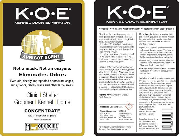 Ordorcide K.O.E. Apricot Odor Eliminator 16 oz for Strong Odor for Cages, Runs & More – Pet Odor Eliminator for Home & Kennel w/Safe, Non-Enzymatic Formula-Mewly Pet