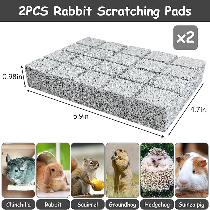 Hamiledyi 2PCS Rabbit Scratching Pads Bunny Lava Grinding Claw Pads Small Animal Foot Pads Hamster Scratch Board Chew Toys for Gerbil Chinchilla Hedgehog Guinea Pig Cage Accessories-Mewly Pet