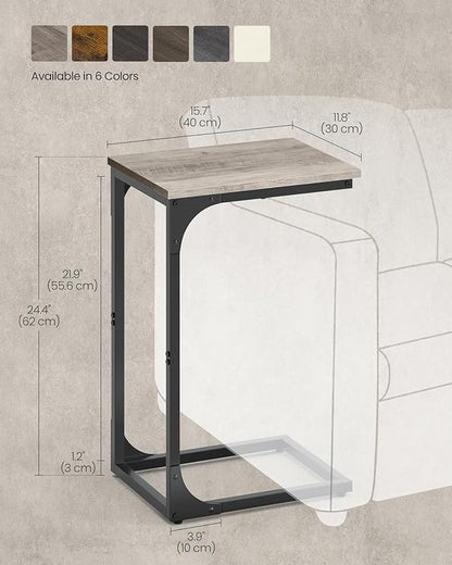 VASAGLE C-Shaped End Table, Small Side Table for Couch, Sofa Table with Metal Frame for Living Room, Bedroom, Bedside, Greige and Black